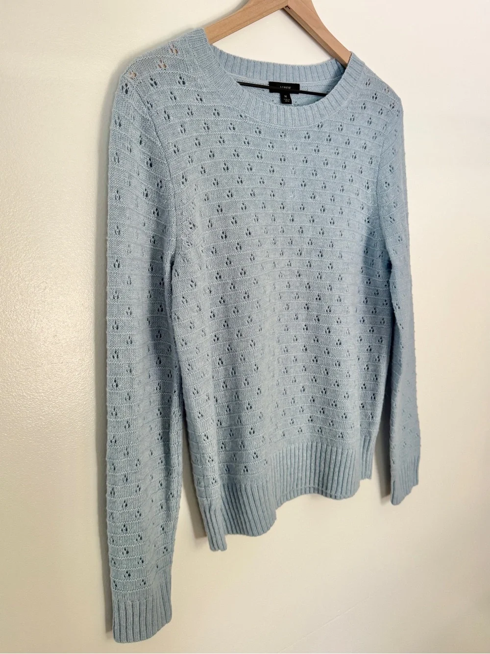 J. Crew Wool Alpaca Pointelle Crewneck Sweater Light Blue Women’s Size Medium